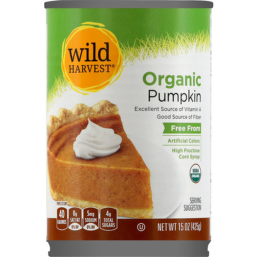 Per 1/2 Cup: 40 calories; 0 g sat fat (0% DV); 5 mg sodium (0% DV); 4 g total sugars. USDA Organic. Certified Organic by Quality Assurance International, Inc. Gluten free. Excellent source of vitamin A. Good source of fiber. Free from: artificial colors; high fructose corn syrup. 100% Quality Guaranteed: Like it or let us make it right. That's our quality promise. www.mywildharvest.com. To learn more about Wild Harvest products, including our full line of organic products, and for more recipes, please visit www.mywildharvest.com. Please recycle this package.