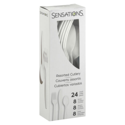 SENSATIONS Cutlery, White, Plastic, Assorted