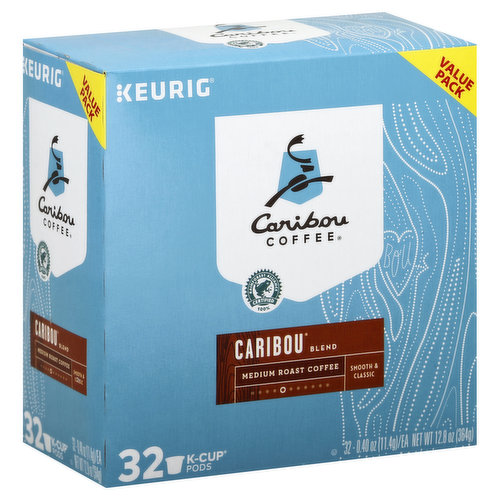 Caribou Coffee Keurig Coffee, Medium Roast, Caribou Blend, K-Cup Pods, Value Pack