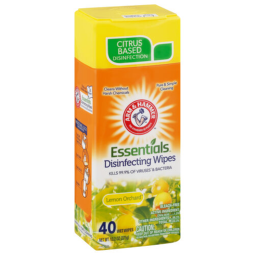 Citrus based disinfection. Cleans without harsh chemicals. Pure & simple cleaning. The standard of purity. Kills 99.9% of viruses (Human Coronavirus, Influenza H1N1. Rhinovirus Type 37, Rotavirus) & bacteria. Bleach-free. Thick and durable wipes. 2x thicker! Moisture-lock space saving pack. Easy start first wipe is ready to use. Easy to store. Snap-close lid. Stackable. Powerfully pure cleaning. Kills cold & flu viruses (Human Coronavirus, Influenza H1N1, Rhinovirus Type 37). Kills MRSA (Methicillin resistant staphylococcus aureus), Strep (Streptococcus pyogenes), Staph (Staphylococcus aureus), E.Coli (Eshcherichia coli), Salmonella (Salmonella enterica), Kleb (Klebsiella pneumoniae). Worry-free Cleaning On: kitchens (Food contact surfaces must be rinsed with potable water); bathrooms; classrooms; pet areas; car interiors; gyms. Canister & lid. Remove label before recycling. Please recycle.