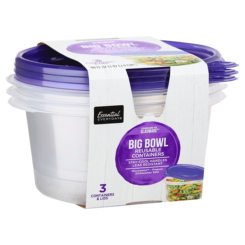 Gladware Double Seal Containers & Lids, Family Size, 3-pack