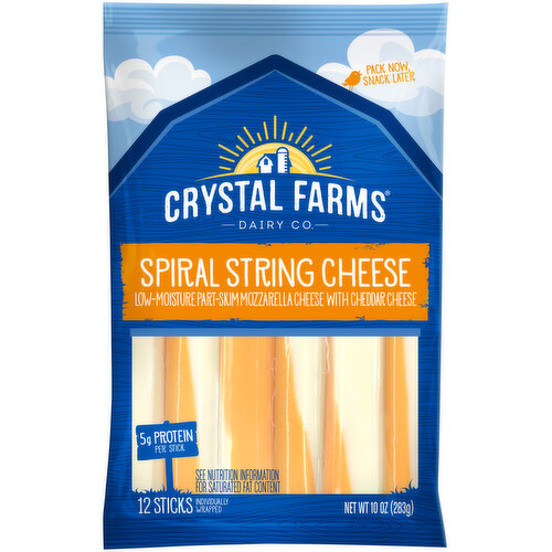 Crystal Farms String Cheese, Part-Skim, Mozzarella, Low-Moisture, Spiral