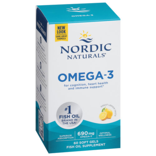 Nordic Naturals Omega-3, 690 mg, Lemon, Soft Gels - 60 soft gels