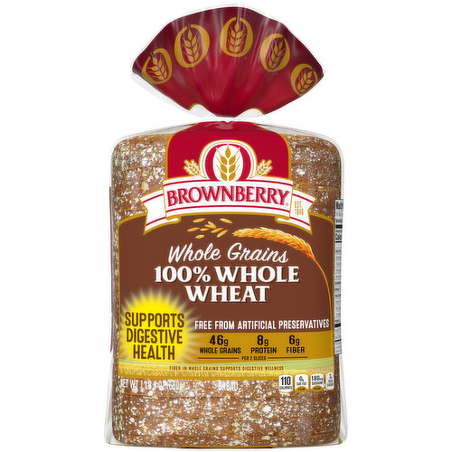 Brownberry 100% Whole Wheat bread is filled with a rich taste you’ll love. Brownberry bread is free from artificial preservatives, colors and flavors with No Added Nonsense.