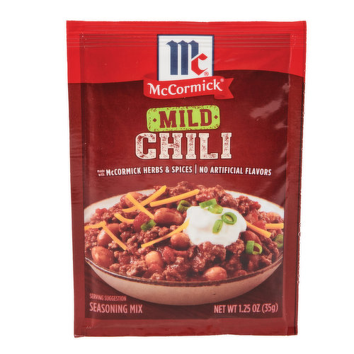 Chili night just got easier, more delicious and kid-friendly! McCormick Mild Chili Seasoning Mix is a mild blend of signature McCormick herbs and spices, including chili pepper, paprika, cumin, onion and garlic. To add convenient flavor to your weekend, just stir this mild seasoning mix into your favorite chili recipe and serve up a hearty meal that everyone will enjoy. It’s that easy! Our seasoning mix contains no added MSG or artificial flavors.