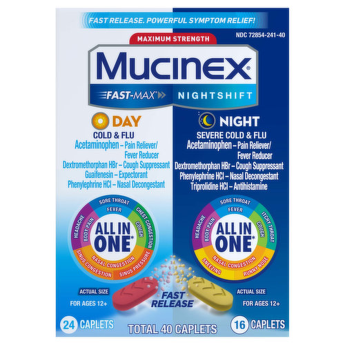 Mucinex Cold & Flu, Day/Night, Maximum Strength, Caplets