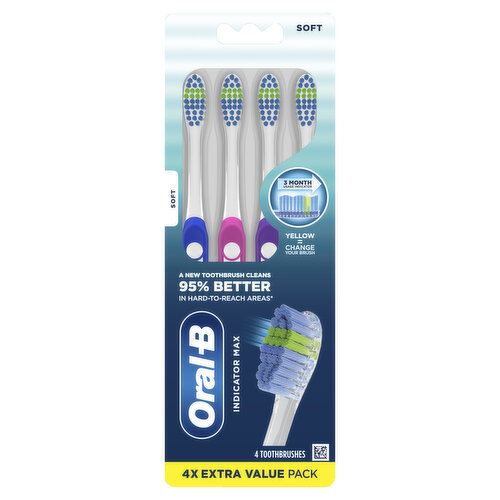 Oral-B Indicator Max Indicator Max Toothbrushes, Color Changing Bristles, Soft, 4 Count