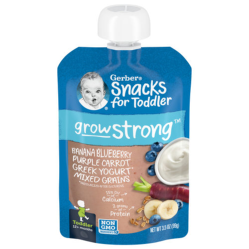 Gerber Grow Strong Snacks for Toddler, Banana, Blueberry, Purple Carrot, 12+ Months