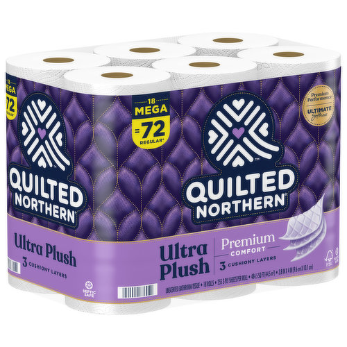 Quilted Northern Ultra Plush 18 Mega Rolls, 3X More Absorbent, Luxurious  Soft Toilet Paper