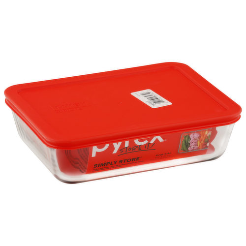 Pyrex Simply Store 3 Cup Rectangle Glass Storage Container with Red Lid