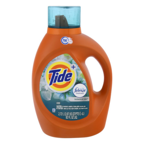 59 loads (Contains 59 loads as measured to bar 1 on cap). Cleans. Freshens. Whitens. Brightens. Plus more long-lasting freshness (vs Base Tide). Contains no phosphate. www.tide.com. Questions? 1-800-879-8433. Visit www.tide.com. Bottle made from 25% or more post-consumer recycled plastic.