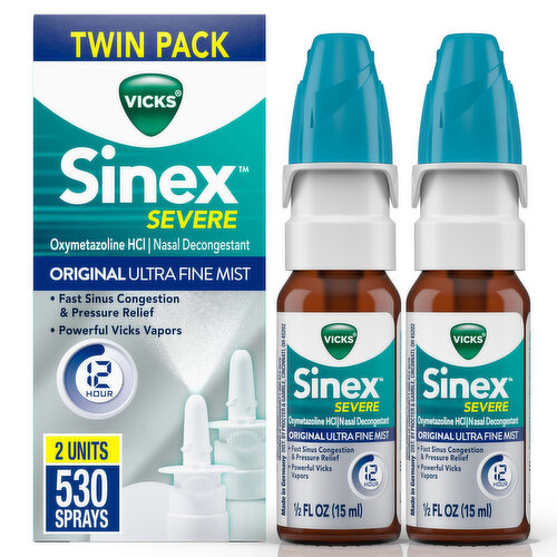 Vicks Nasal Decongestant Vicks Sinex SEVERE Nasal Spray, Ultra Fine Mist, 265 Sprays x 2