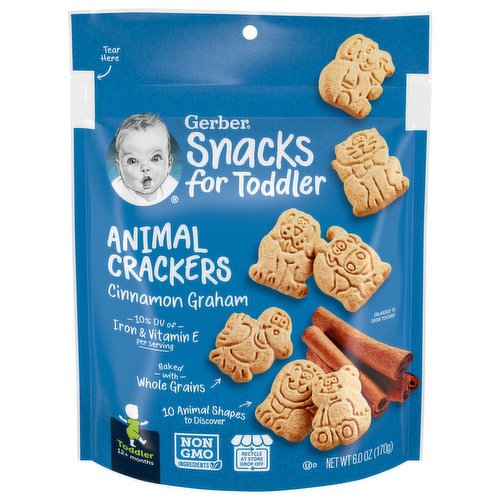 Gerber Snacks For Toddler Animal Crackers, Cinnamon Graham