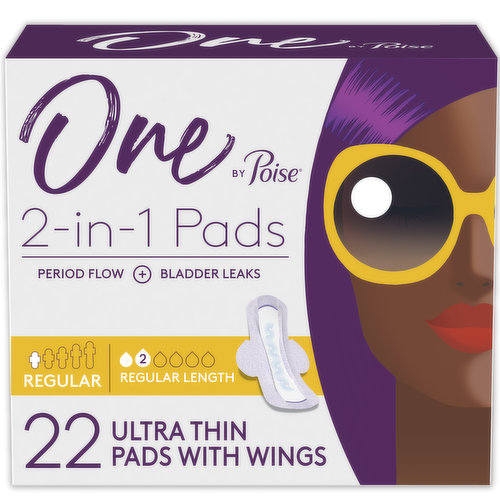 One by Poise Pads, with Wings, Regular, Ultra Thin, 2-in-1