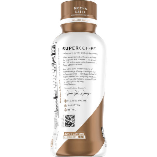 Super Coffee Coffee, Enhanced, Mocha Latte, Positive Energy