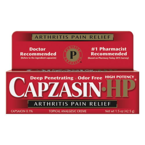 Other Information: Close cap tightly after use. Keep carton as it contains important information. Topical analgesic creme. High potency. Doctor recommended (Refers to the ingredient capsaicin). No. 1 pharmacist recommended (Based on pharmacy today 2015 survey). Deep penetrating. Odor free. Capsaicin 0.1%. www.chattem.com. Recyclable carton.