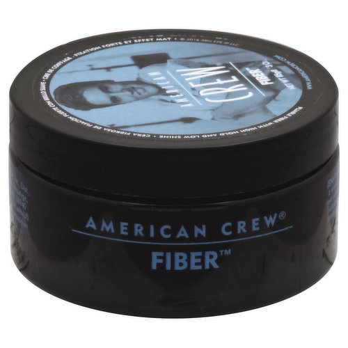 Pliable fiber with high hold and low shine. www.americancrew.com. Provides texture with added thickness and a matte finish. Works well for short, choppy cuts. In USA 1.800.598.2739. Made in USA with US and non-US components.