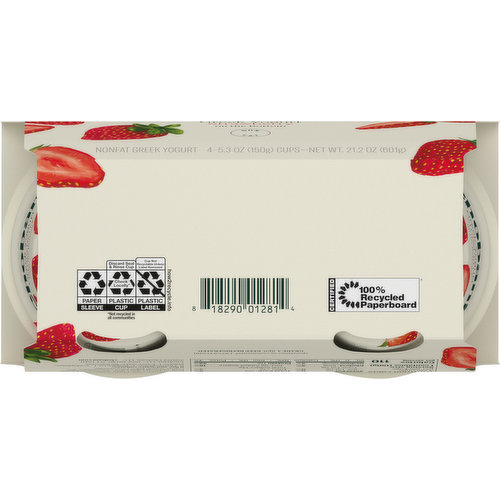 Chobani Yogurt, Greek, Nonfat, Strawberry on the Bottom, Value 4 Pack