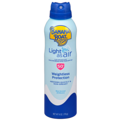 Banana Boat Light as Air Clear Sunscreen Spray, Weightless Protection, UVA/UVB Broad Spectrum SPF 50+