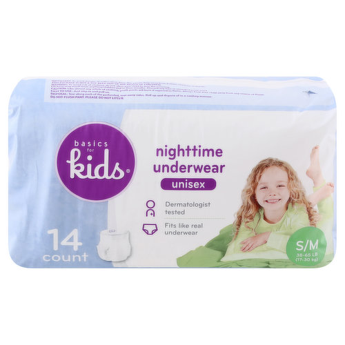 Basics For Kids Underwear, Nighttime, Girls, Small Medium (38-65