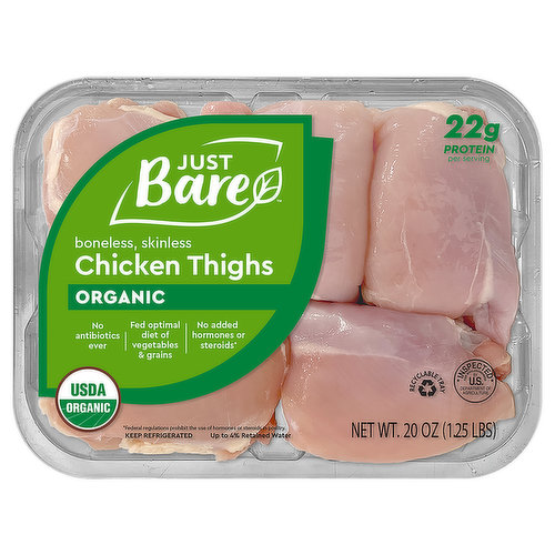 Just Bare Chicken Thighs, Organic, Boneless, Skinless