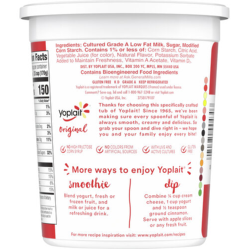Yoplait Original Low Fat Smooth Style Strawberry Yogurt