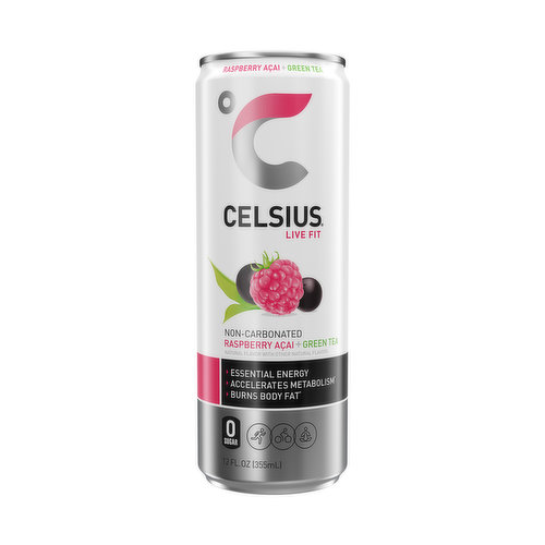 CELSIUS Fizz Free Raspberry Acai Green Tea, Essential Energy Drink