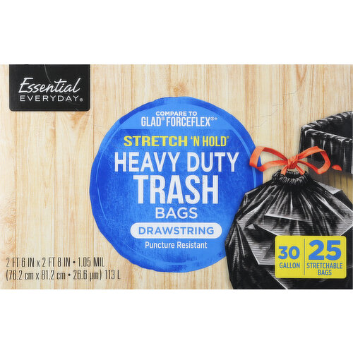 Basics Flextra Multipurpose Drawstring Trash Bags, 30