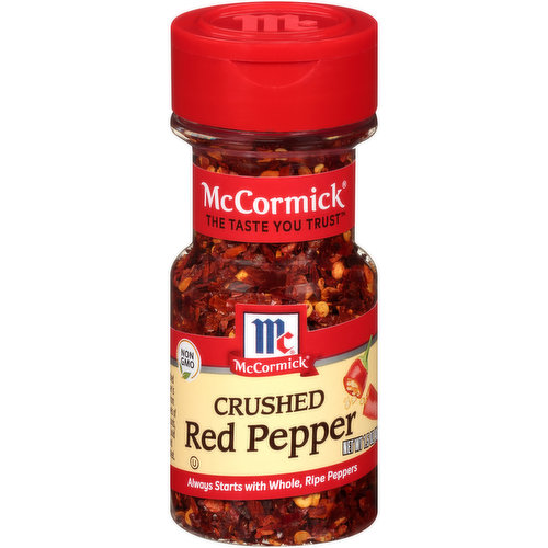 A pinch of McCormick Crushed Red Pepper adds fiery fresh heat and a zesty flavor boost to any dish. It’s the perfect companion to pizza, eggs, pasta sauce, tacos, stews, casseroles, soups and so much more. McCormick Crushed Red Pepper always starts with whole, ripe peppers. We blend the optimal levels of seeds and pods to deliver bold flavor and balanced heat. Pure crushed red pepper has a vibrant, red color from the flakes and is lightly flecked with yellow seeds. It has a slightly fruity, chili pepper aroma with a consistently spicy heat. Add just a pinch to kick up the flavor of your favorite foods. Or use to add heat to so many world cuisines, from Thai and Szechuan to Indian and Ethiopian.