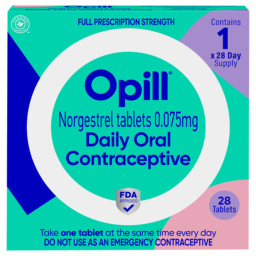 Opill Daily Oral Contraceptive, Full Prescription Strength, 0.075 mg, Tablets