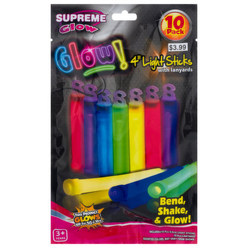 Supreme Light Sticks with Lanyards, 4 Inch, 3+ Years, 10 Pack