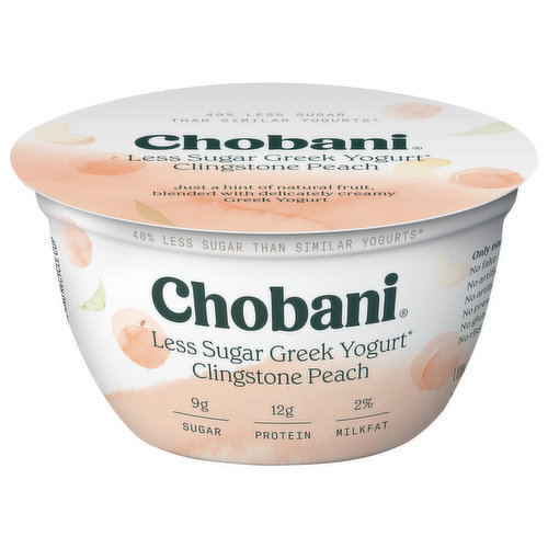 Chobani Yogurt, Greek, Less Sugar, Clingstone Peach