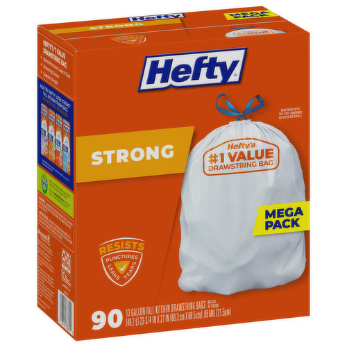 Hefty Tall Kitchen Bags, Drawstring, Strong, 13 Gallon, Mega Pack - 90 bags