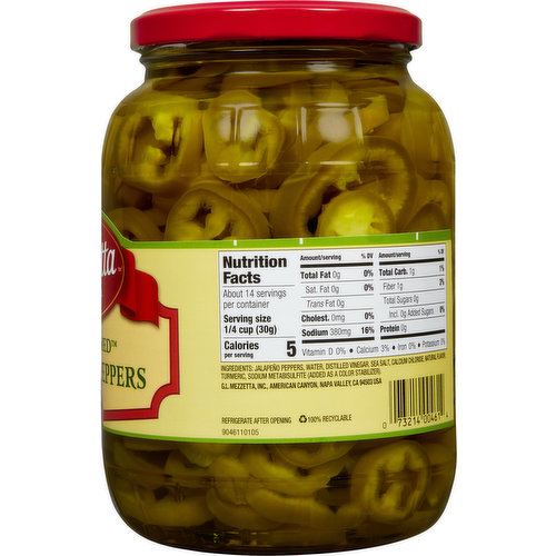 Mezzetta Sliced Tamed Jalapeno Peppers, Medium Heat