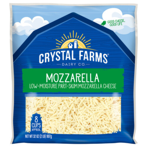 Crystal Farms Shredded Cheese, Part-Skim, Mozzarella, Low-Moisture
