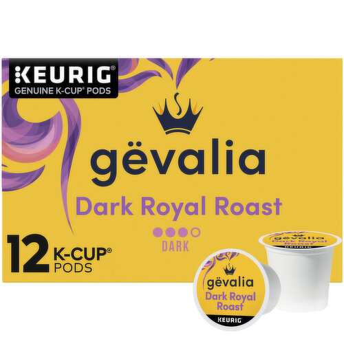 Make your holiday winter mornings extra delicious with Gevalia Dark Royal Roast K Cup Coffee Pods. Each K Cup warms up your winter with rich and never-bitter dark roast coffee. Founded in Gavle, Sweden in 1853, Gevalia uses the perfect care to brew the perfect cup of coffee so you can enjoy it all holiday season. Each K Cup pod is made with 100% Arabica beans that are slow-roasted and snap cooled. Our K Cups coffee is crafted from 100% Arabica coffee beans sourced from around the world. The perfect coffee pod for all Keurig® 1.0 & 2.0 brewing systems. Our 12-count box of Dark Royal Roast coffee pods are great for keeping Kosher. Gevalia K Cups lock in flavor until you are ready to enjoy this holiday. Try Gevalia K Cups and experience the taste of 150 years of Swedish tradition.