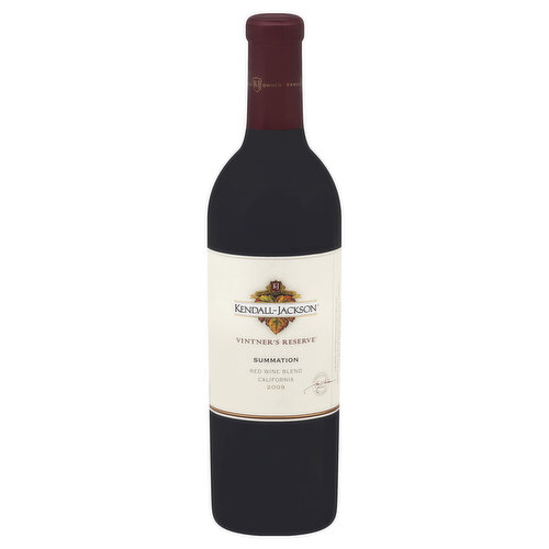 Family owned. Vineyard estates. For more than two decades, my family has sourced fruit from our mountain and hillside vineyards to bring you award-winning wines. The whole is more than the sum of its parts. Inspired by Bordeaux-style wines. Summation blends classic red varietals into a beautifully layered, complex whole. Smoother than Cabernet Sauvignon, richer than Merlot, more balanced than Zinfandel, this red wine blend offers intriguing flavors and aromas: roasted coffee, dark chocolate, pomegranate and black cherry intertwine to offer a multi-layered mouthfeel and sumptuous texture. - Founder, Jess S. Jackson. kj.com. Alc 13.5% by vol. Vinted & bottled by Kendall-Jackson Vineyards & Winery, Santa Rosa, CA.