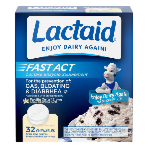 Lactaid Lactase Enzymes Supplement, Fast Act, Vanilla Twist Flavor, Chewables