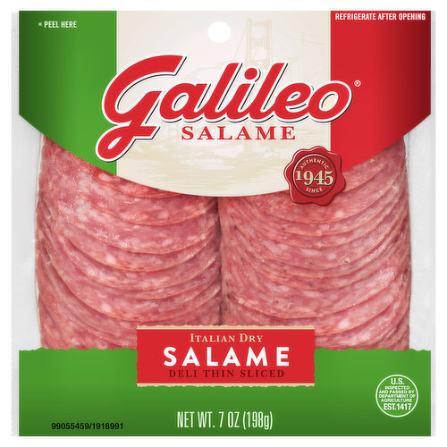 Galileo Salame Deli Thin Sliced Italian Dry Salame, 7 oz.