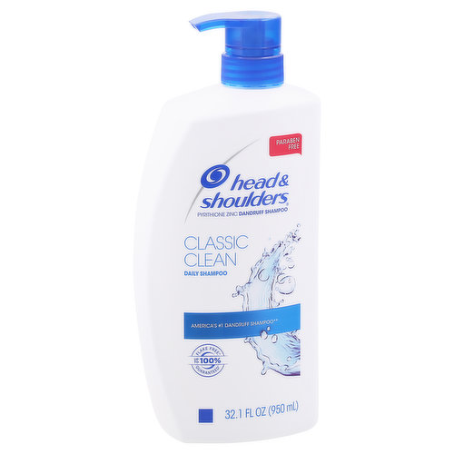 Proven healthy hair & scalp. Pyrithione zinc dandruff shampoo. America's No.1 dandruff shampoo (based on volume sales). Up to 100% flake free (visible flakes; with regular use) guaranteed (Satisfaction Guarantee: If you are not satisfied, return this product with a proof of purchase for a refund via prepaid card. Call 1-800-843-3543 for further details). Proven Protection: 1) Rich Lather - leaves scalp and hair feeling airy clean. 2) Scalp Protection - from flakes (associated with dandruff), itch (associated with dandruff), oil (washes away oil & flakes), & dryness - Guaranteed (Satisfaction Guarantee: If you are not satisfied return this product with a proof of purchase for a refund via prepaid card. Call 1-800-843-3543 for further details).  3) Healthy Hair - Grows from a healthy scalp. No. 1 Dermatologist recommended. Satisfaction Guarantee: If you are not satisfied, return this product with a proof of purchase for a refund via prepaid card. Call 1-800-843-3543 for further details. www.pg.com. www.headandshoulders.com. Made in U.S.A. of U.S. and/or imported ingredients.