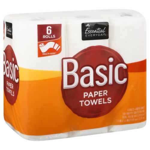 Essential Everyday Basic Paper Towels, Multi-Size, 2 Ply