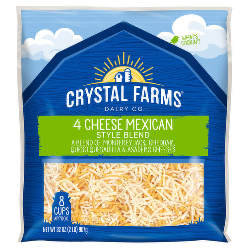 Crystal Farms Cheese, 4 Cheese Mexican, Shredded