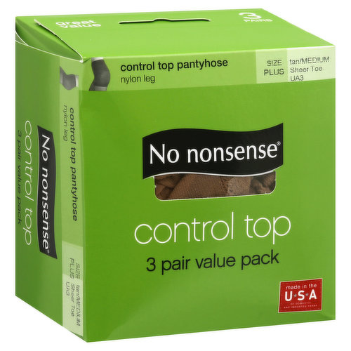 No nonsense Pantyhose, Control Top, Sheer Toe, Tan/Medium, Size Plus, Value Pack