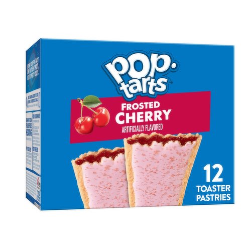 Pop-Tarts Frosted Cherry toaster pastries are a delicious treat to look forward to. Includes one, 20.3-ounce box containing 12 Frosted Cherry Pop-Tarts. Jump-start your day with a sweet and decadent blast of gooey, cherry-flavored filling encased in a crumbly pastry crust, topped with yummy frosting and crunchy sprinkles. A quick and tasty anytime snack for the whole family, Pop-Tarts toaster pastries are an ideal companion for lunchboxes, after-school snacks, and busy, on-the-go moments; Not just for mornings, the versatile deliciousness of Pop-Tarts fits into your lifestyle just about anywhere there's time for a snack. Store them in your desk drawer for a pick-me-up at the office, keep them on hand in your pantry for a sweet after-dinner treat, or even bring some in the car for a satisfying snack on the road. These toaster pastries also make welcome additions to care packages, goodie bags, and gift baskets for a pleasant surprise friends and family will be delighted to unwrap. Just pop them in your toaster for a crisp, warm crust, heat them in the microwave, or enjoy them straight out of the foil with a glass of ice-cold milk.