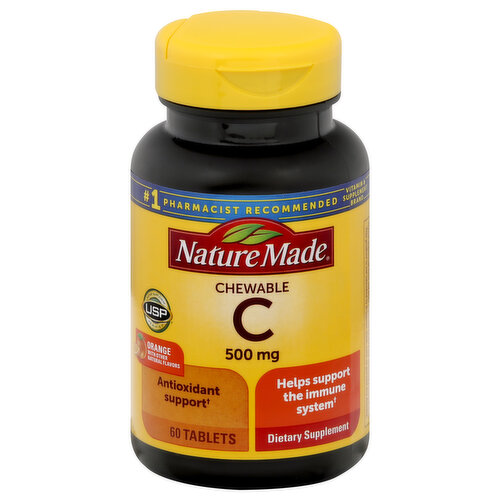 Dietary Supplement. List No. 1496. L600. USP verified dietary supplement. USP has tested and verified ingredients, potency and manufacturing process. USP sets official standards for dietary supplements. www.uspverified.org. Orange with other natural flavors. No artificial flavors. Gluten free. Antioxidant support. Helps support the immune system. No. 1 pharmacist recommended vitamin & supplement brand. No color added. (Based on Pharmacy Times Survey of pharmacists recommending letter vitamin supplements). www.NatureMade.com. (These statements have not been evaluated by the Food and Drug Administration. This product is not intended to diagnose, treat, cure, or prevent any disease.)
