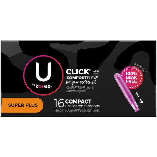 U by Kotex Click Compact Tampons, Super Plus, Unscented, 16 Count - 16 ea