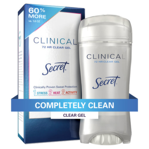 Secret Clinical Strength Clinical Strength Clear Gel Antiperspirant and Deodorant, Completely Clean, 2.6 oz