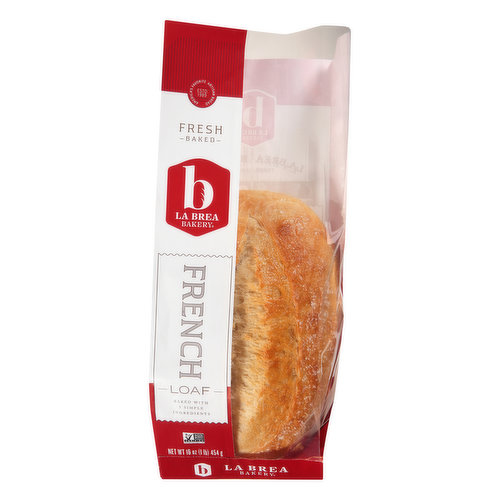 Baked with 5 simple ingredients. Non GMO Project verified. nongmoproject.org. America's favorite artisan bread. Estd. 1989. Fresh baked. Fresh daily. Our Story: When Pastry Chef Nancy Silverton couldn't find artisan bread good enough for her restaurant, she spent a year crafting the perfect recipe, creating bread with a caramelized, golden crust, soft inside, and rustic appearance. Her signature recipe resulted in such delicious artisan bread that she opened La Brea Bakery on La Brea Avenue. Where there were people lined up outside her bakery every morning, and the bread sold out by 11 am, she knew had a hit. - Nancy Silverton. French Loaf: The classically smooth flavor and ta thin, golden crust are characteristic of this French bread loaf making it the perfect bread for a flavorful sandwich experience. www.labreabakery.com. Facebook: Twitter: Instagram: LaBreaBakery.