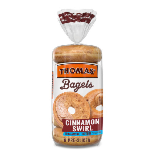 Thomas' Shelf-Stable Cinnamon Swirl Cinnamon Pre-sliced Bagels, 6 count, 20 oz