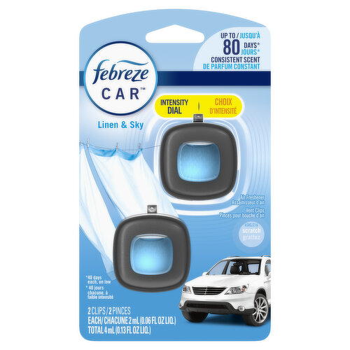 Febreze Car Febreze Car Air Freshener Vent Clip, Linen & Sky Scent, .06 oz, 2 Ct